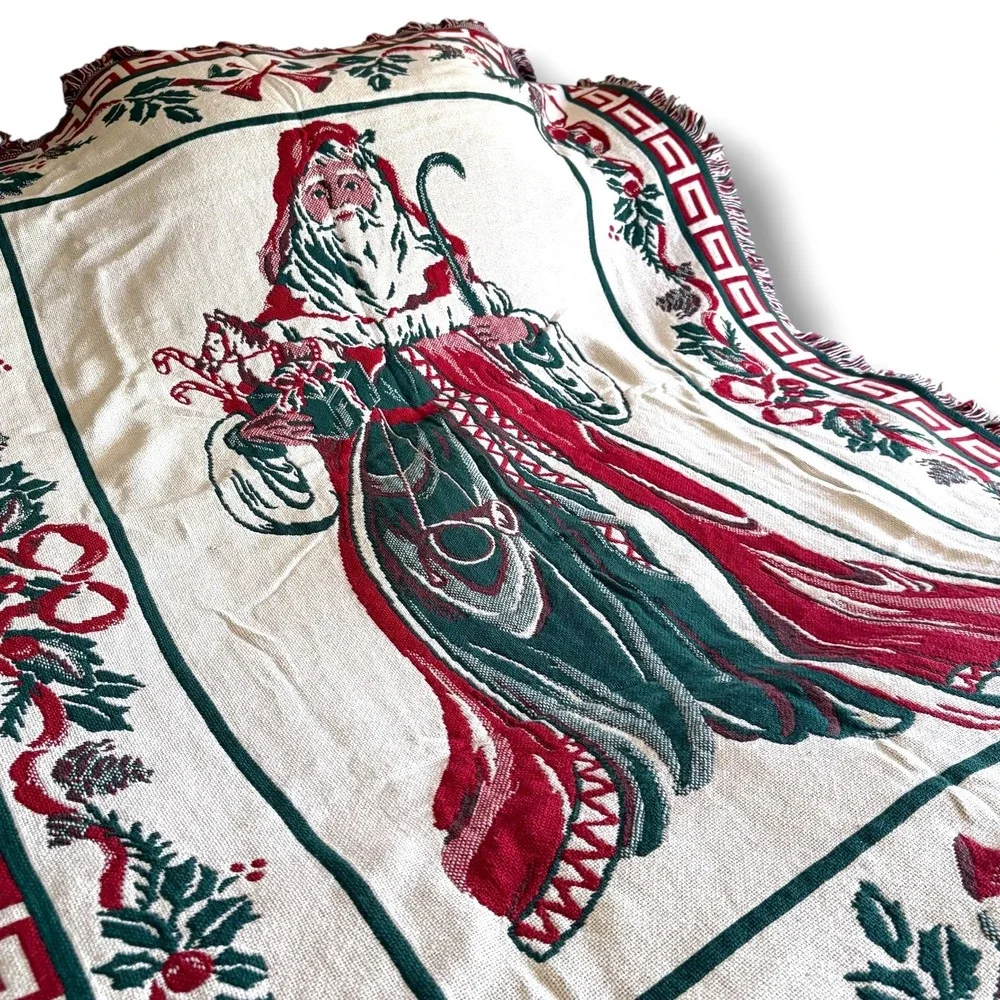 Goodwin Weavers Vintage‎ Christmas Past Santa Triple Woven Cotton Afghan Blanket